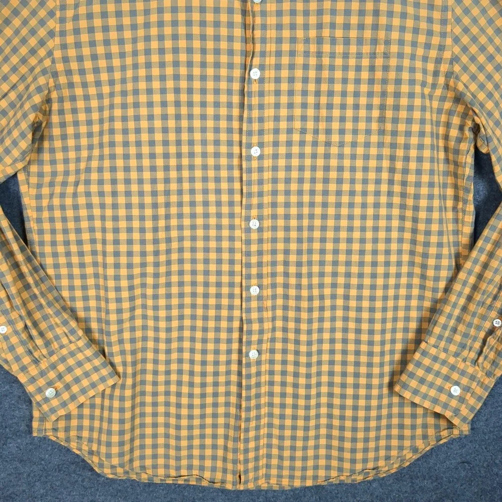 J.Crew Mens Large Tailored Gingham Button Down Shirt‎ Mustard Yellow Grey Cotton